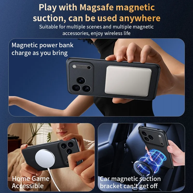 For iPhone 17 Pro Case Compatible with MagSafe Leather Coated TPU + PC Phone Cover - Black