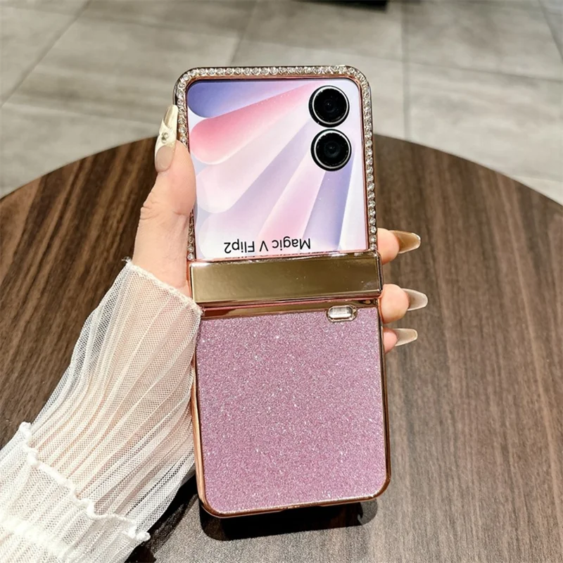 Til Honor Magic V Flip 2 hylster med beslagbeskyttelse, strass og glitrende PC-telefonhylster - Rosenød