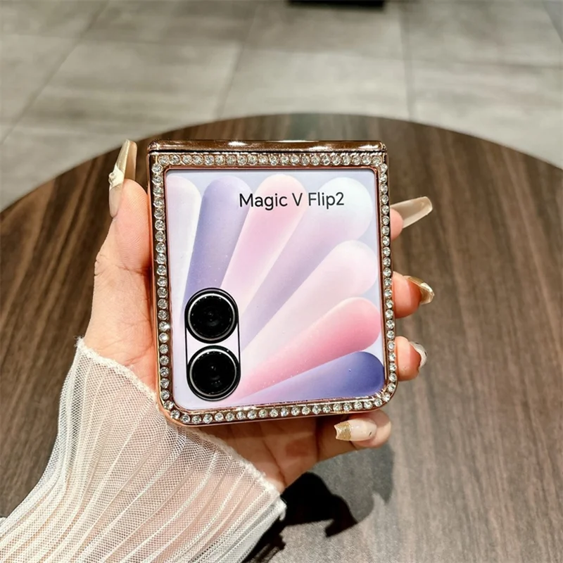 Til Honor Magic V Flip 2 hylster med beslagbeskyttelse, strass og glitrende PC-telefonhylster - Rosenød