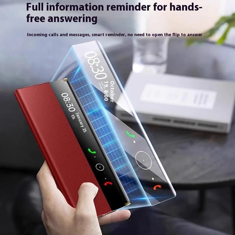 For Huawei Mate XTs Ultimate Case med view-vindue Auto Wake / Sleep PU Læder Flip Smart Phone Cover - Rød