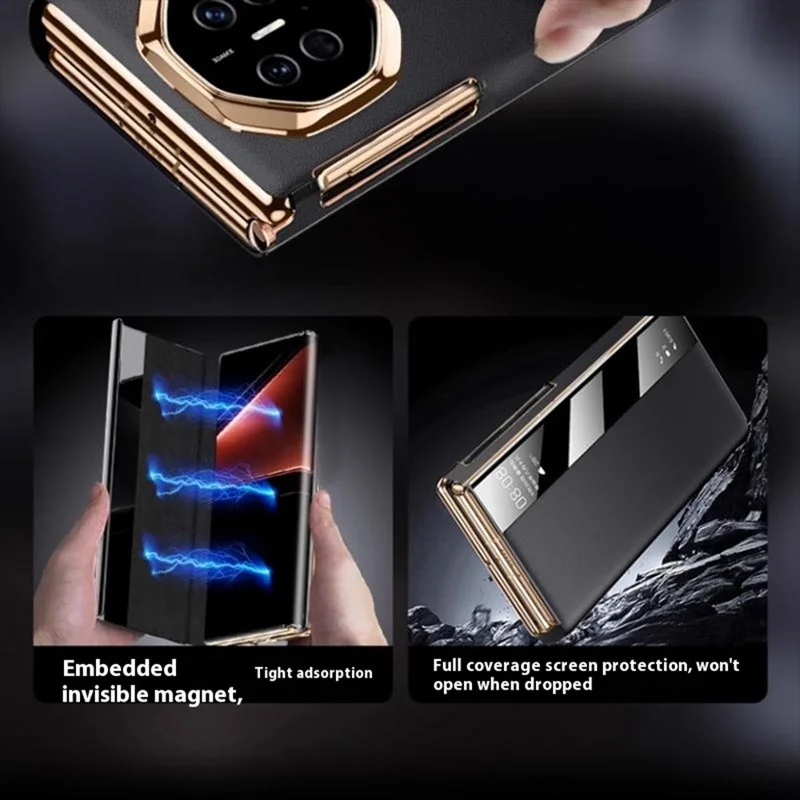 For Huawei Mate XTs Ultimate Case med view-vindue Auto Wake / Sleep PU Læder Flip Smart Phone Cover - Rød