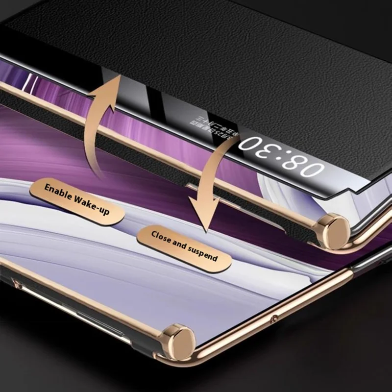 For Huawei Mate XTs Ultimate Case med view-vindue Auto Wake / Sleep PU Læder Flip Smart Phone Cover - Rød