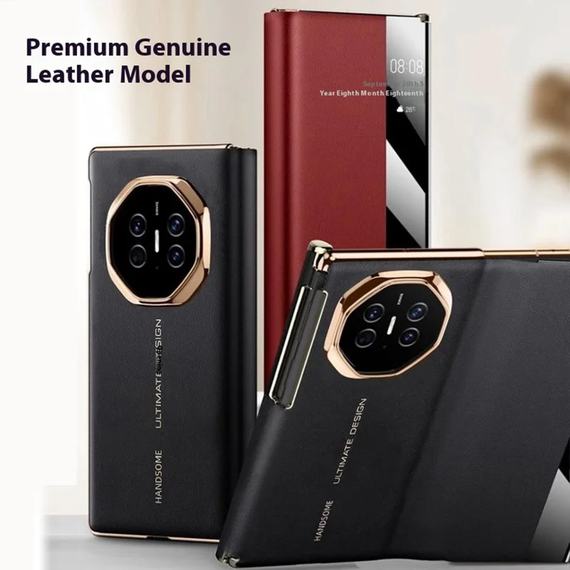 For Huawei Mate XTs Ultimate Case med view-vindue Auto Wake / Sleep PU Læder Flip Smart Phone Cover - Rød