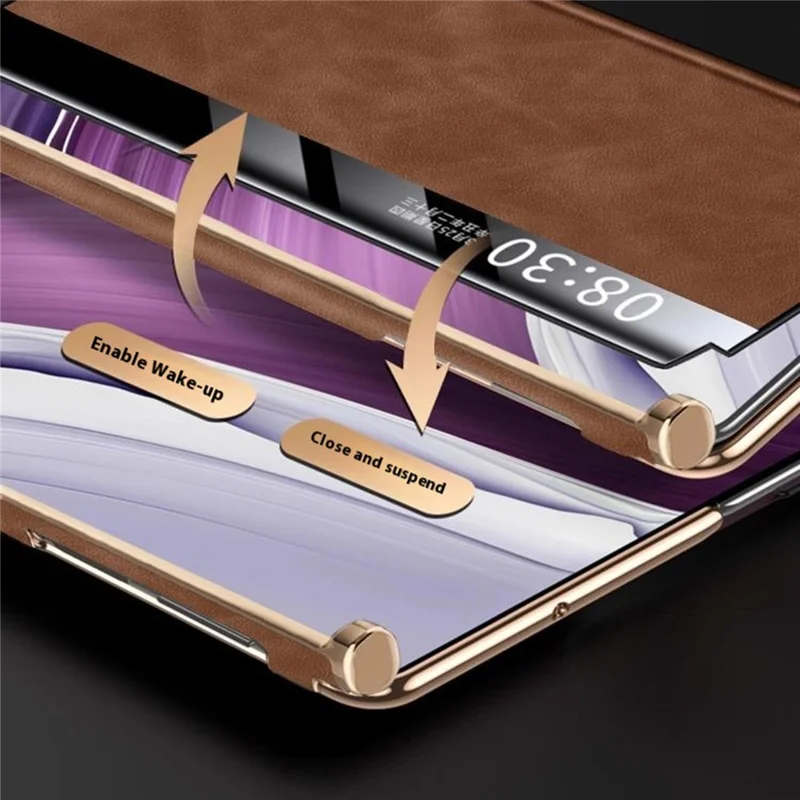 For Huawei Mate XTs Ultimate Smart Phone Case View Window Leather Cover with Auto Wake / Sleep - Brun