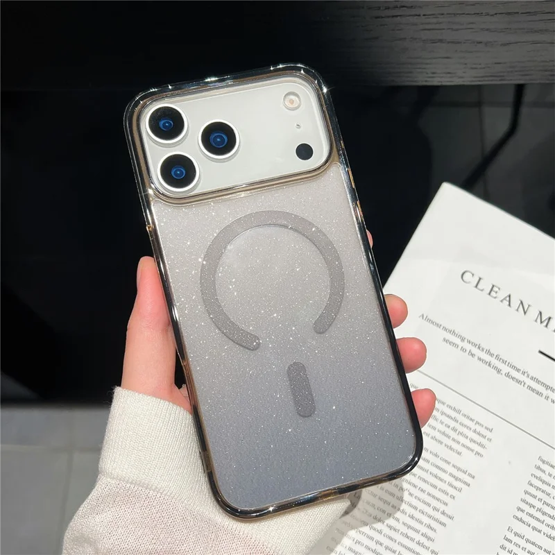For iPhone 17 Pro Case Compatible with MagSafe Sparkling Glitter PC + TPU Phone Cover - Transparent Black