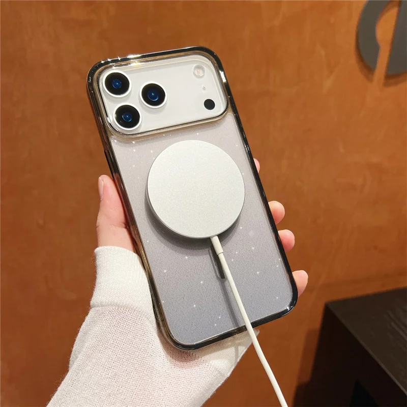 For iPhone 17 Pro Case Compatible with MagSafe Sparkling Glitter PC + TPU Phone Cover - Transparent Black