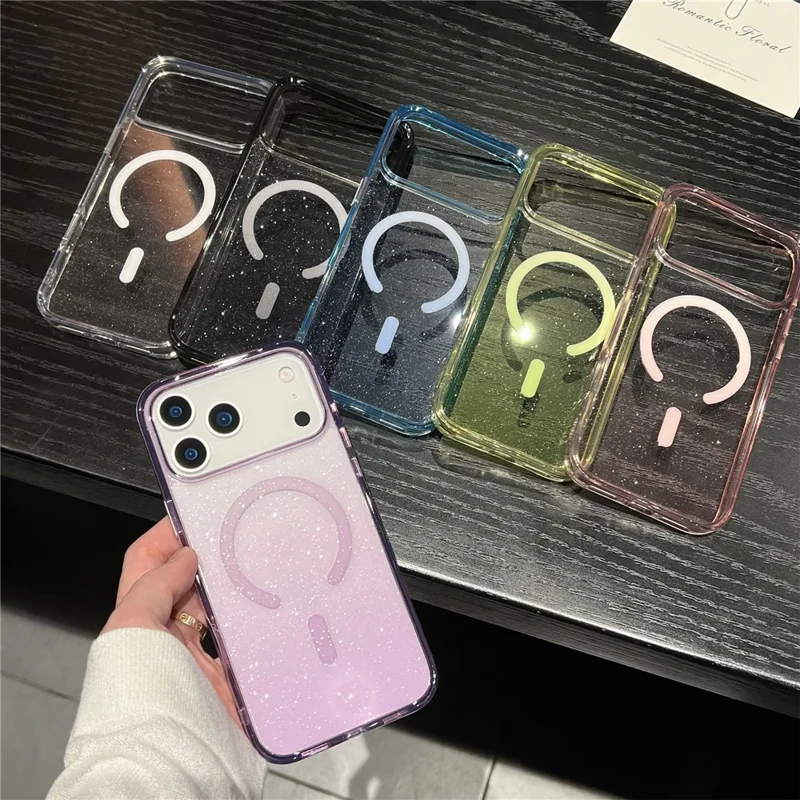 For iPhone 17 Pro Case Compatible with MagSafe Sparkling Glitter PC + TPU Phone Cover - Transparent Black