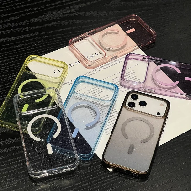 For iPhone 17 Pro Case Compatible with MagSafe Sparkling Glitter PC + TPU Phone Cover - Transparent Black
