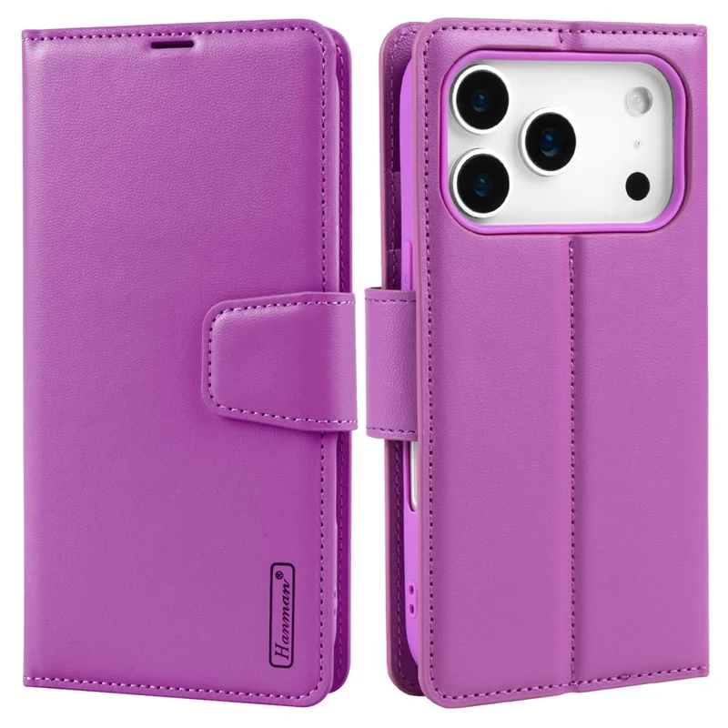 HANMAN Mill Series för iPhone 17 Pro Hållare Leder Etui Plånbok PU Skal - Lila