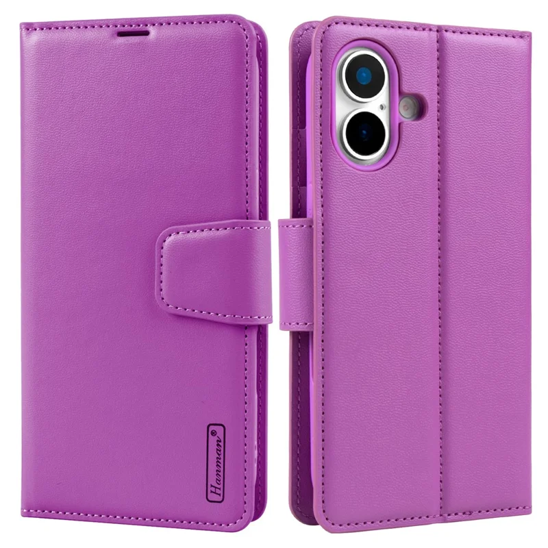 HANMAN Mill Series for iPhone 17 Case Wallet Stand PU Leather Phone Cover - Purple