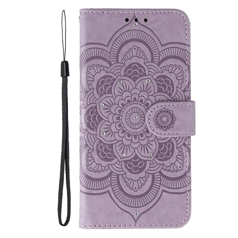 For Honor X5c Plus 4G / X5c 4G Case Rhinestone Decor PU Leather Mandala Imprint Phone Cover with Wrist Strap - Purple