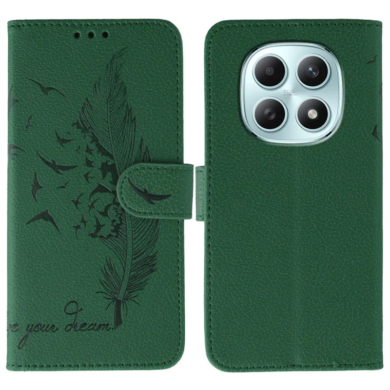 For Xiaomi Poco M8 5G / Redmi Note 15 5G (Global) / 15 4G (Global) Case Feather Imprint PU Leather Wallet Phone Cover - Green