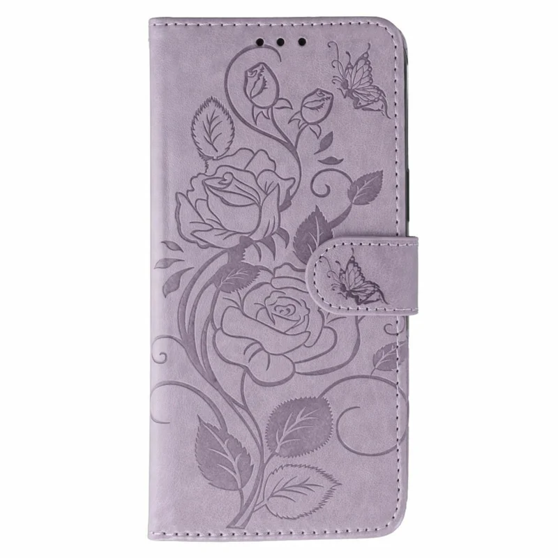 For Xiaomi Poco M8 5G / Redmi Note 15 5G (Global) / 15 4G (Global) Case Wallet Stand Imprinted Rose Butterfly PU Leather Phone Cover - Purple