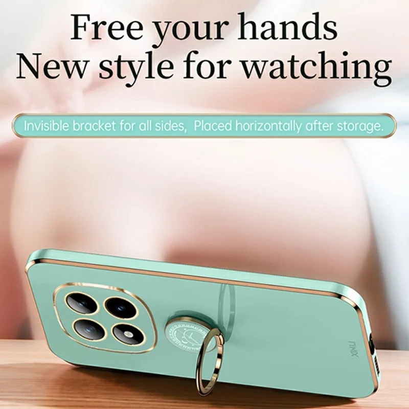 XINLI For Xiaomi Redmi Note 15 Pro 5G (Global) Case Ring Kickstand Electroplating TPU Phone Cover - Cyan