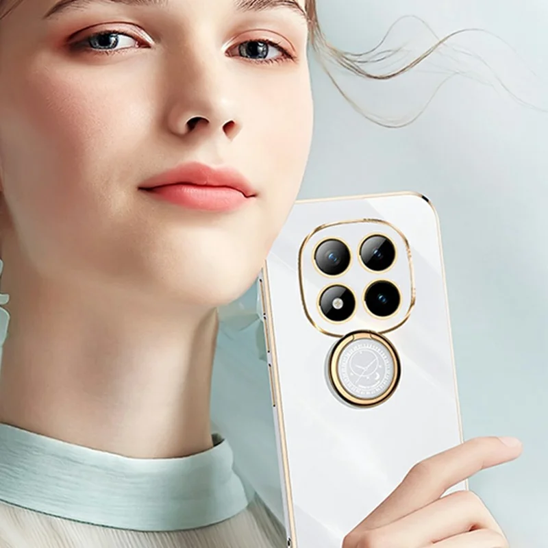 XINLI For Xiaomi Redmi Note 15 Pro 5G (Global) Case Ring Kickstand Electroplating TPU Phone Cover - Cyan