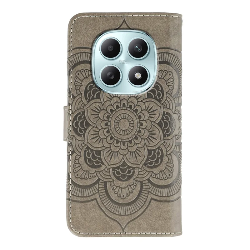 For Xiaomi Poco M8 5G / Redmi Note 15 5G (Global) / 15 4G (Global) Case PU Leather Mandala Imprinted Design Wallet Phone Cover with Wrist Strap - Grey