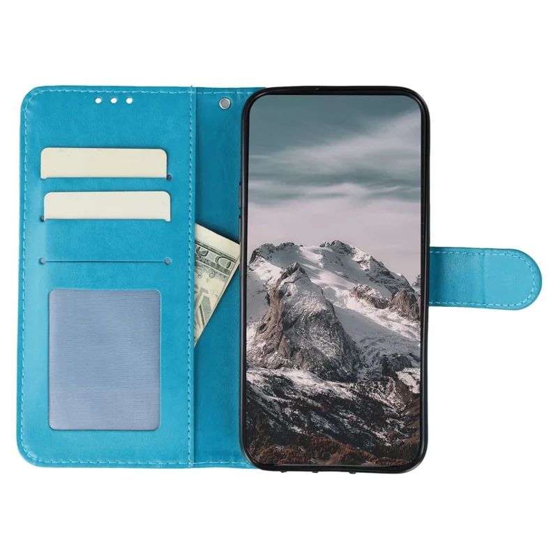 Voor Xiaomi Redmi Note 15 Pro 5G hoesje PU-leer met Mandala-afdruk ontwerp portemonnee telefoonhoesje met polsbandje - Blauw