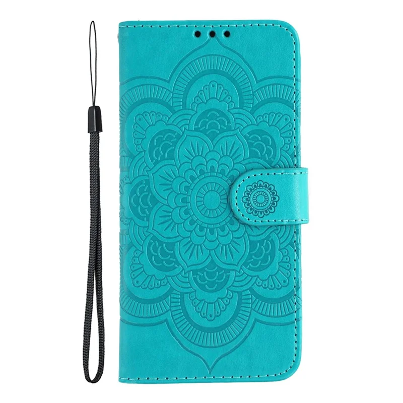 Voor Xiaomi Redmi Note 15 Pro 5G hoesje PU-leer met Mandala-afdruk ontwerp portemonnee telefoonhoesje met polsbandje - Blauw