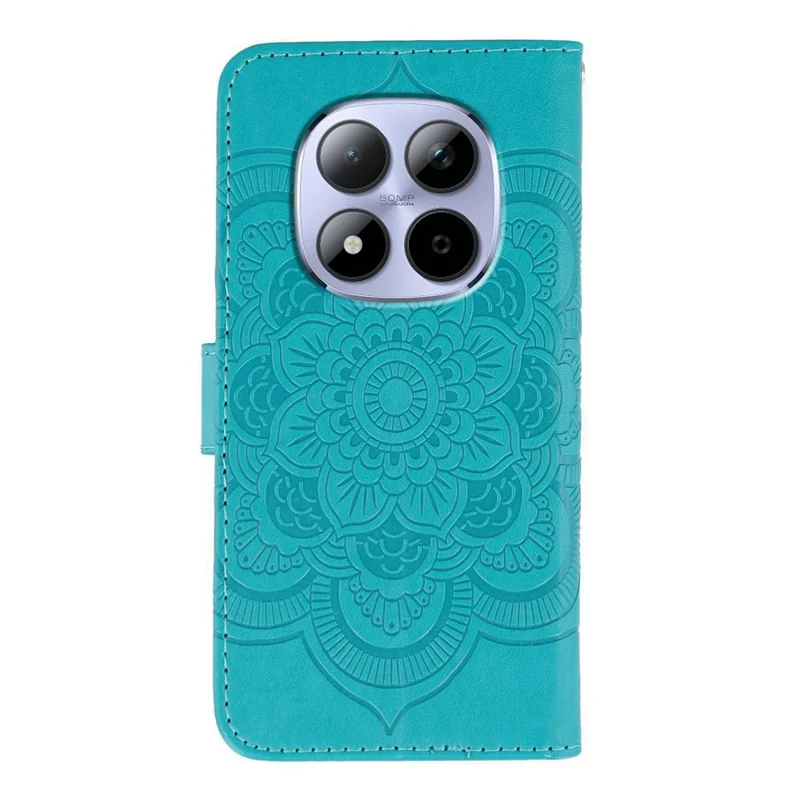 Voor Xiaomi Redmi Note 15 Pro 5G hoesje PU-leer met Mandala-afdruk ontwerp portemonnee telefoonhoesje met polsbandje - Blauw