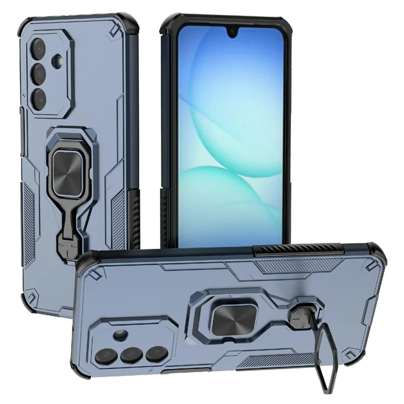 For Samsung Galaxy A17 5G / A17 4G Case Rotatable Ring Kickstand PC + TPU Shockproof Phone Cover - Navy Blue