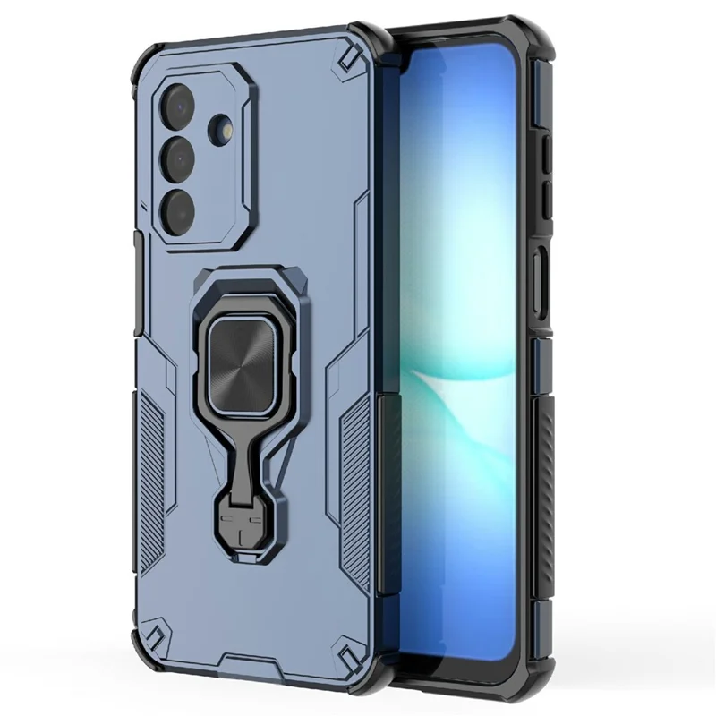 For Samsung Galaxy A17 5G / A17 4G Case Rotatable Ring Kickstand PC + TPU Shockproof Phone Cover - Navy Blue