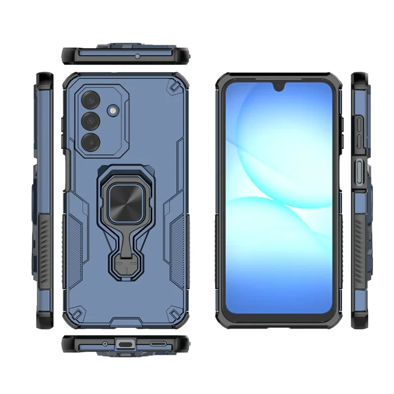 For Samsung Galaxy A17 5G / A17 4G Case Rotatable Ring Kickstand PC + TPU Shockproof Phone Cover - Navy Blue