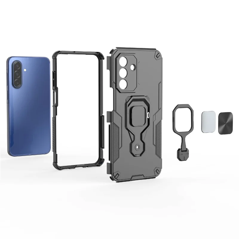 For Samsung Galaxy A17 5G / A17 4G Case Rotatable Ring Kickstand PC + TPU Shockproof Phone Cover - Navy Blue