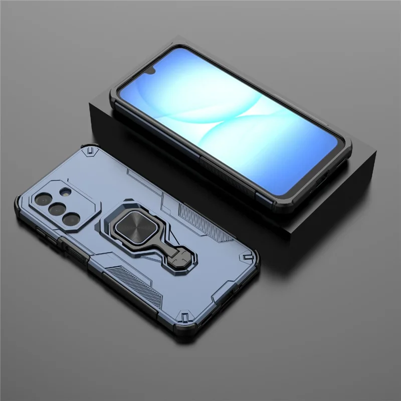 For Samsung Galaxy A17 5G / A17 4G Case Rotatable Ring Kickstand PC + TPU Shockproof Phone Cover - Navy Blue