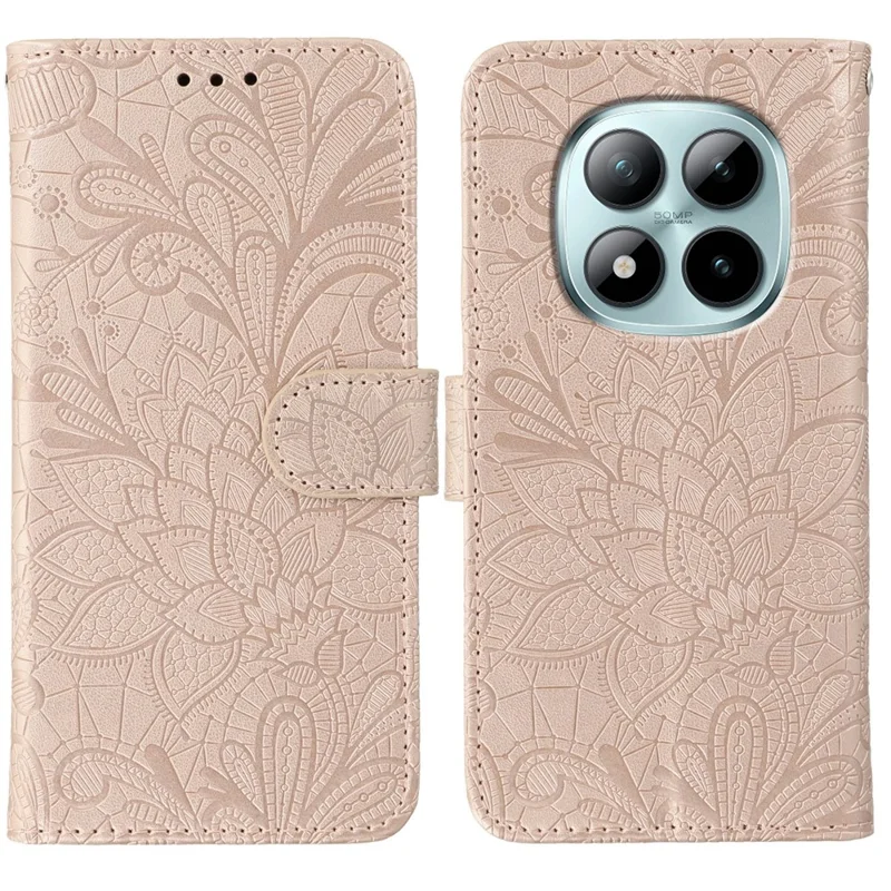 For Xiaomi Poco M8 Pro 5G / Redmi Note 15 Pro+ 5G (Global) Case Lace Flowers PU Leather Flip Wallet Phone Cover - Rose Gold