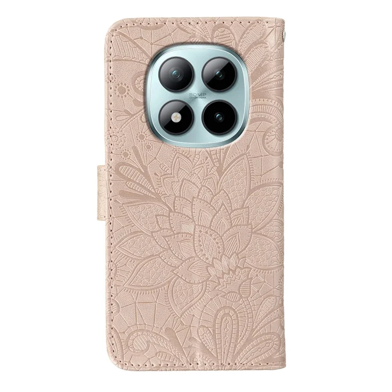 For Xiaomi Poco M8 Pro 5G / Redmi Note 15 Pro+ 5G (Global) Case Lace Flowers PU Leather Flip Wallet Phone Cover - Rose Gold