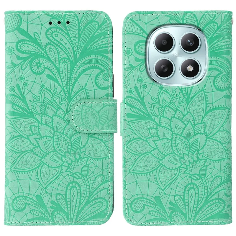For Xiaomi Poco M8 5G / Redmi Note 15 5G (Global) / 15 4G (Global) Case Lace Flowers PU Leather Flip Wallet Phone Cover - Green