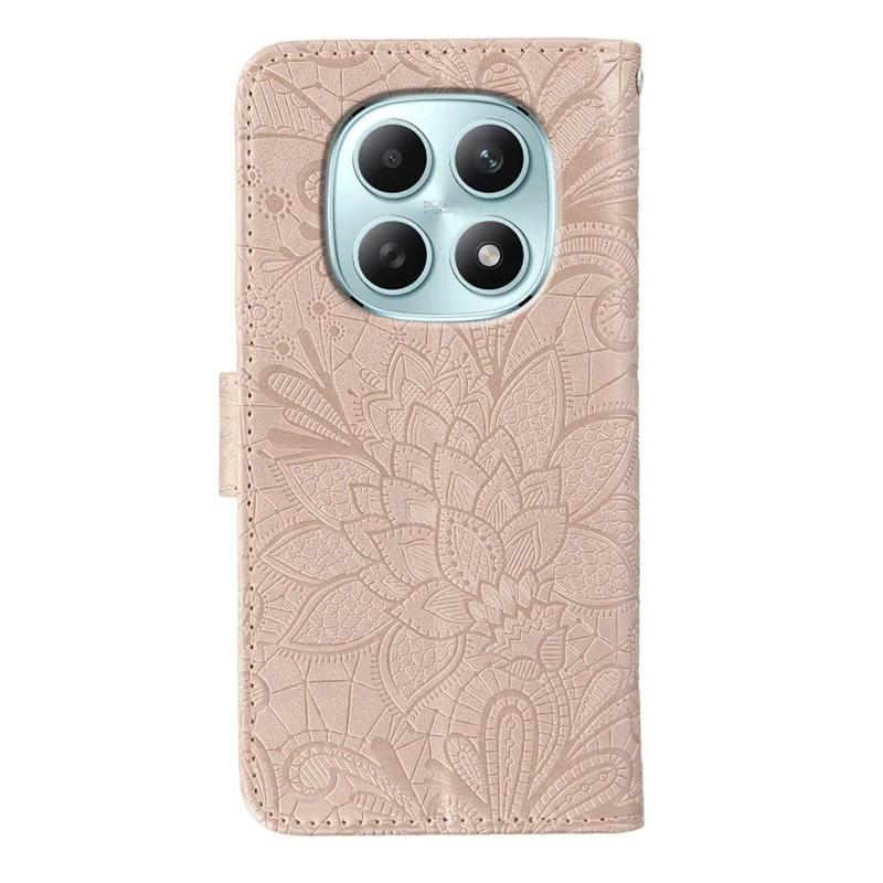 For Xiaomi Poco M8 5G / Redmi Note 15 5G (Global) / 15 4G (Global) Case Lace Flowers PU Leather Flip Wallet Phone Cover - Rose Gold