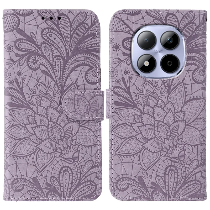 For Xiaomi Redmi Note 15 Pro 5G (Global) Case Lace Flowers PU Leather Flip Wallet Phone Cover - Purple
