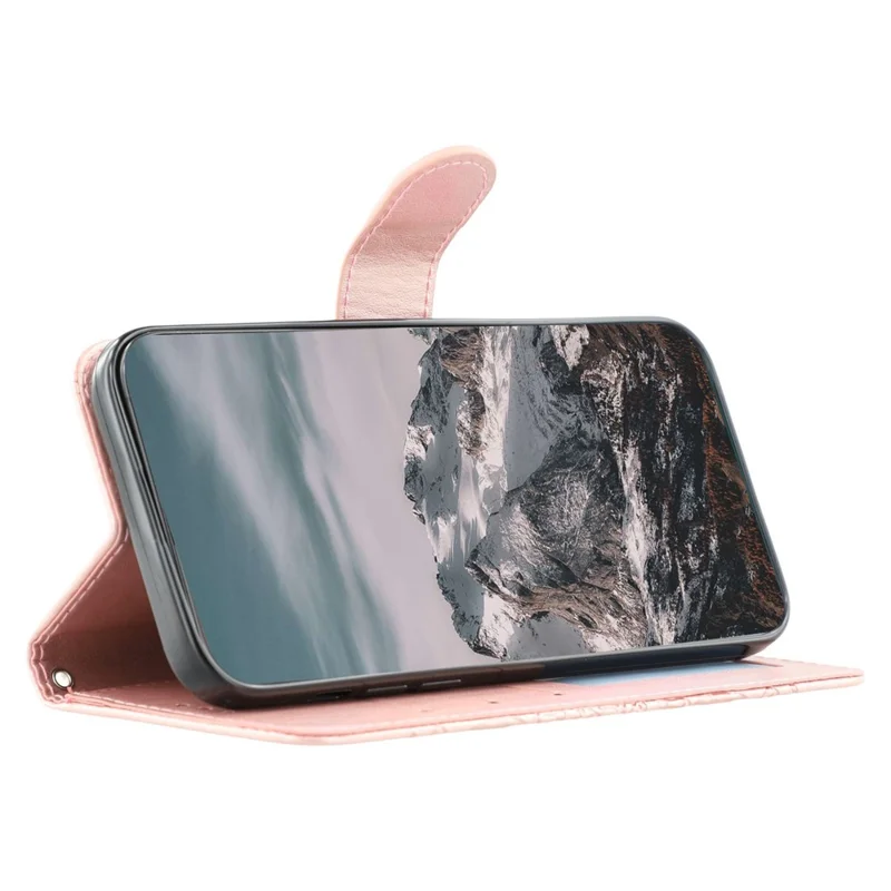 Xiaomi Redmi Note 15 Pro 5G hoesje met strassversiering van kunstleer met mandalaprint en polsbandje - Roségoud