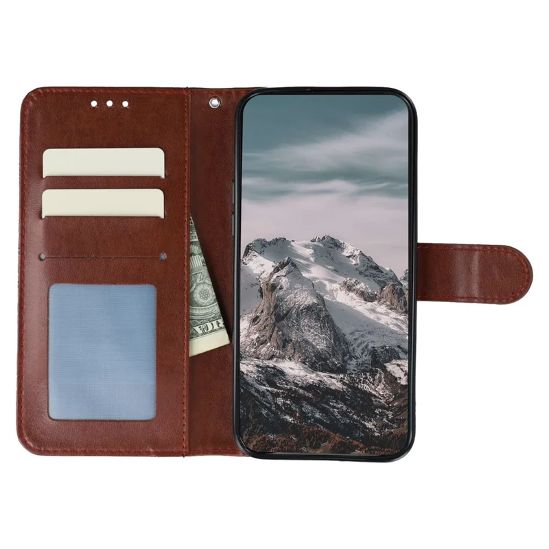 غطاء لهاتف شاومي ريدمي توربو 4 برو 5G / بيوكو إف7 5G من جلد البولي يوريثان المطبوع بنمط الماندالا مع محفظة وحزام معصم - بني