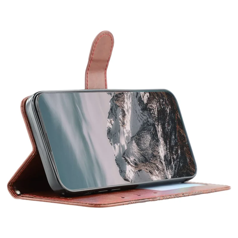 غطاء لهاتف شاومي ريدمي توربو 4 برو 5G / بيوكو إف7 5G من جلد البولي يوريثان المطبوع بنمط الماندالا مع محفظة وحزام معصم - بني