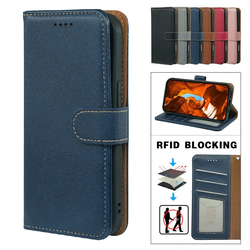 For Xiaomi Redmi Turbo 4 Pro 5G / Poco F7 5G Case RFID Blocking Wallet Litchi Texture Leather Phone Cover Magnetic Clasp - Blue