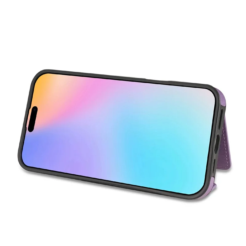 N.BEKUS For iPhone 17 Leather Zipper Case Card Holder Phone Cover with Shoulder Strap - Purple