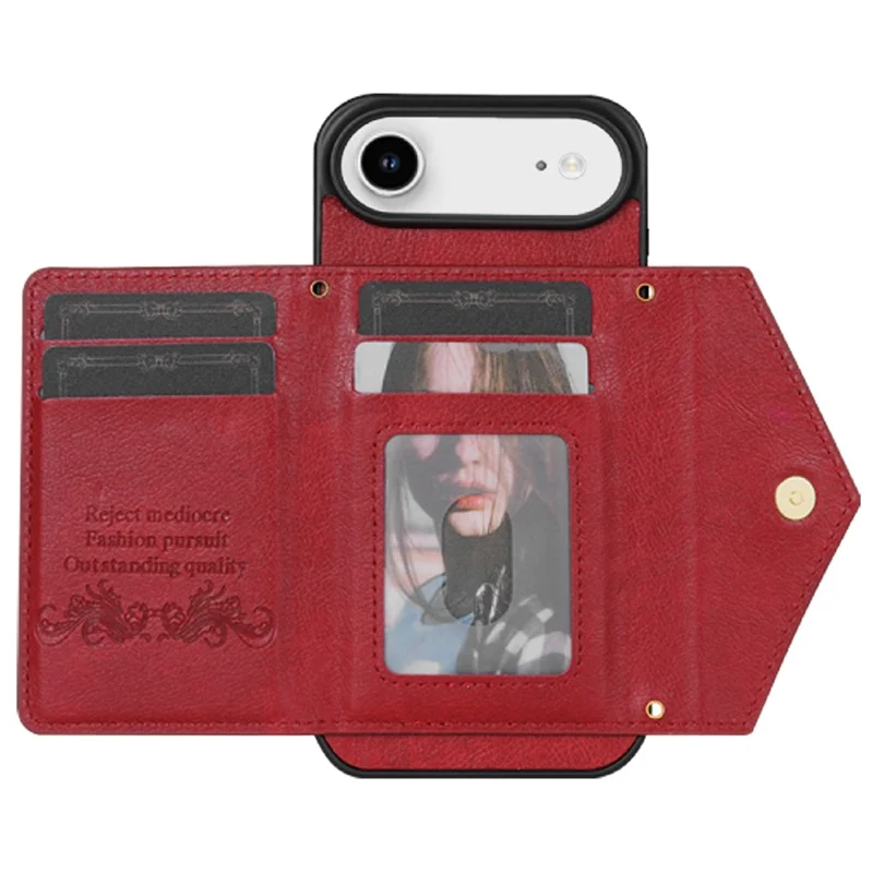N.BEKUS For iPhone Air Leather Zipper Case Card Holder Phone Cover with Shoulder Strap - Red