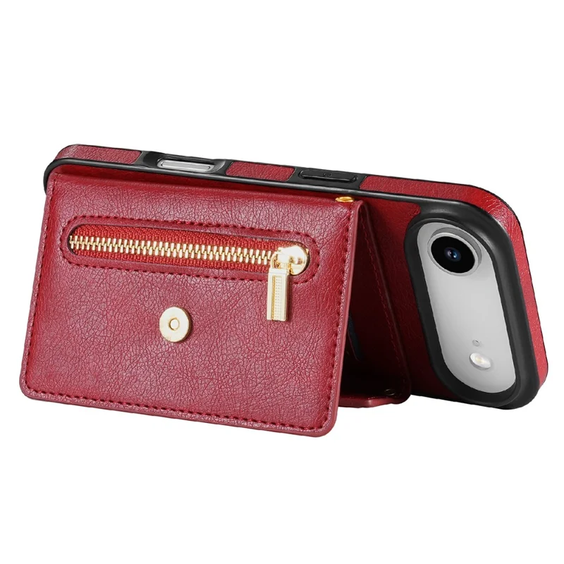 N.BEKUS For iPhone Air Leather Zipper Case Card Holder Phone Cover with Shoulder Strap - Red