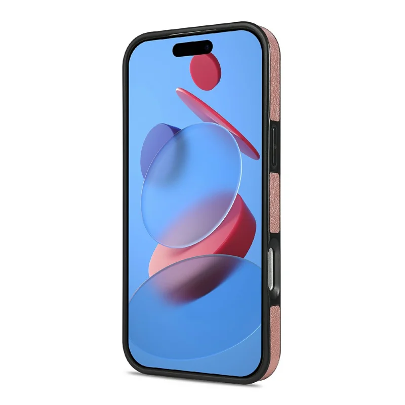 N.BEKUS Fodral för iPhone 17 Pro i läder med blixtlås, kortfodral med hängslinga - Rosa