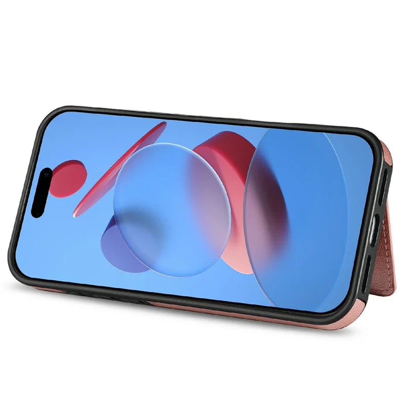 N.BEKUS Fodral för iPhone 17 Pro i läder med blixtlås, kortfodral med hängslinga - Rosa