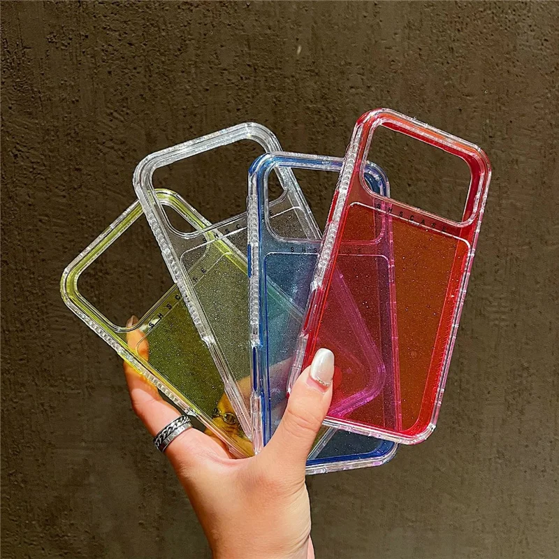 For iPhone 18 Pro / 17 Pro Case Glitter Design PC + TPU Shockproof Phone Cover - Transparent
