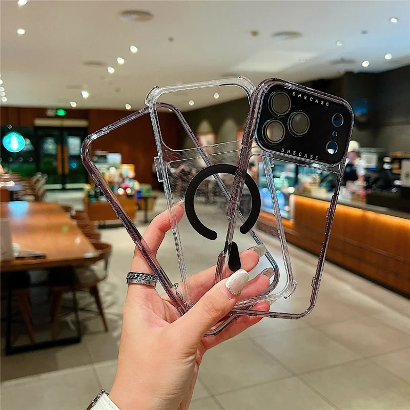 For iPhone 17 Pro Magnetic Case Clear Colorful Frame TPU + PC Phone Back Cover with Lens Film - Red