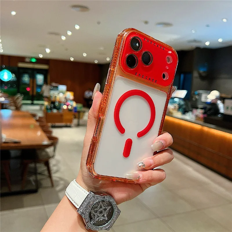 For iPhone 17 Pro Max Magnetic Case Clear Colorful Frame TPU + PC Phone Back Cover with Lens Film - Red