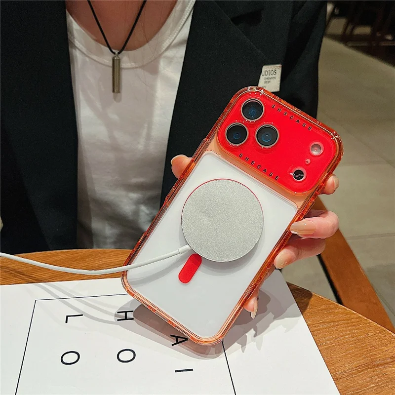 For iPhone 17 Pro Max Magnetic Case Clear Colorful Frame TPU + PC Phone Back Cover with Lens Film - Red
