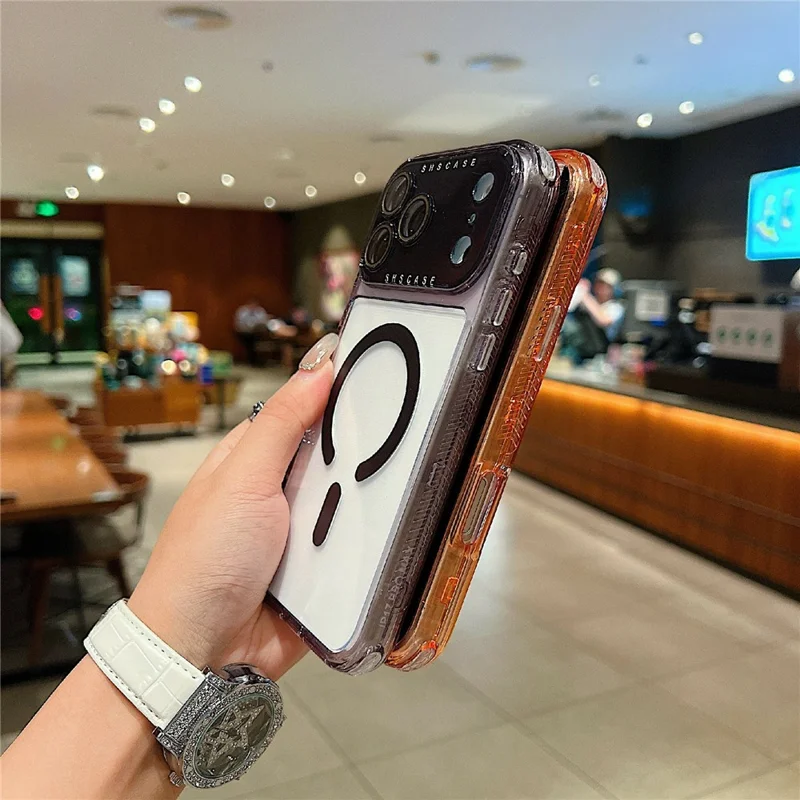 For iPhone 17 Pro Max Magnetic Case Clear Colorful Frame TPU + PC Phone Back Cover with Lens Film - Red