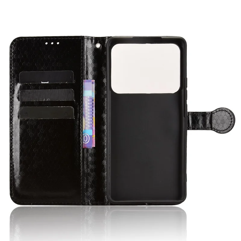 For Realme P4 5G Wallet Case Dot Pattern Imprint PU Leather Phone Cover with Wrist Strap - Black
