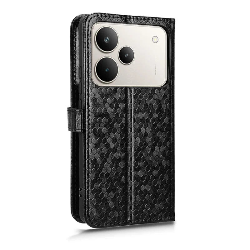 For Realme P4 5G Wallet Case Dot Pattern Imprint PU Leather Phone Cover with Wrist Strap - Black