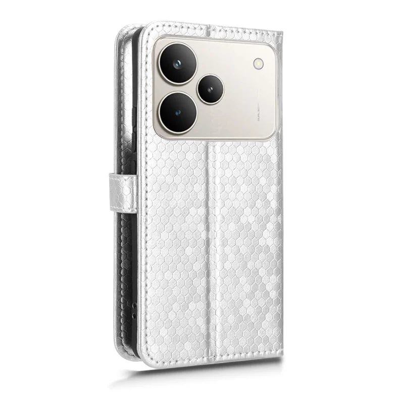 For Realme P4 Pro 5G Wallet Case Dot Pattern Imprint PU Leather Phone Cover with Wrist Strap - Silver